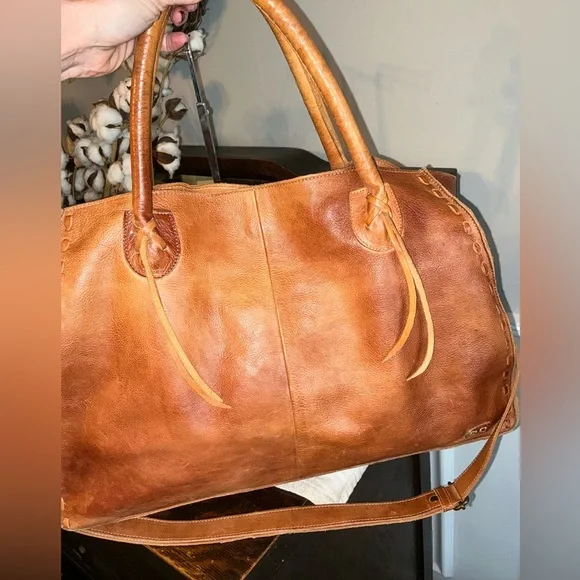 Bed Stu Leather Rockaway Shoulder Bag Crossbody Tote Tan Rustic $345 - Picture 3 of 13
